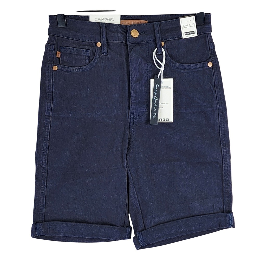 Judy Blue High Waist Tummy Control Cuffed Denim Shorts Navy JB150270 Women S